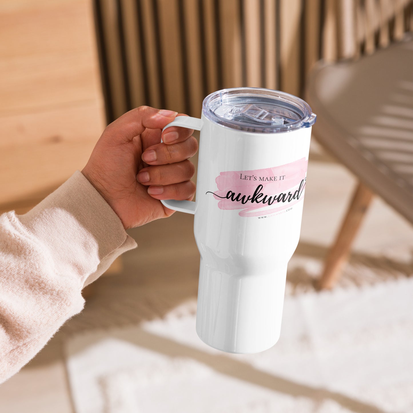 Let's Make It Awkward Watercolor Travel mug with a handle