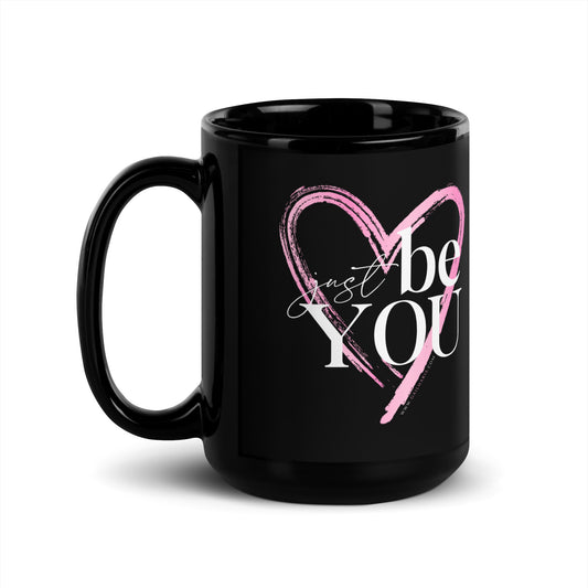 Just Be You Pink Heart Black Glossy Mug
