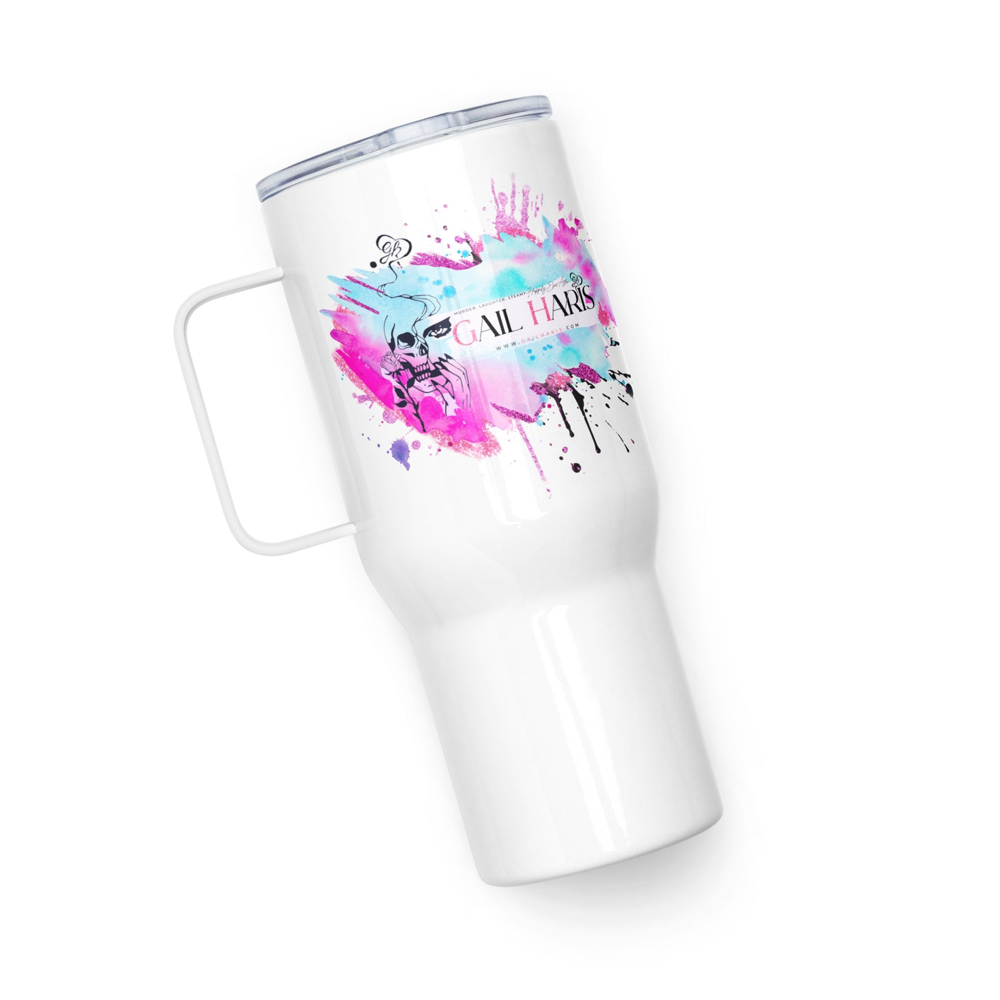 Gail Haris Color Splatter Travel mug with a handle