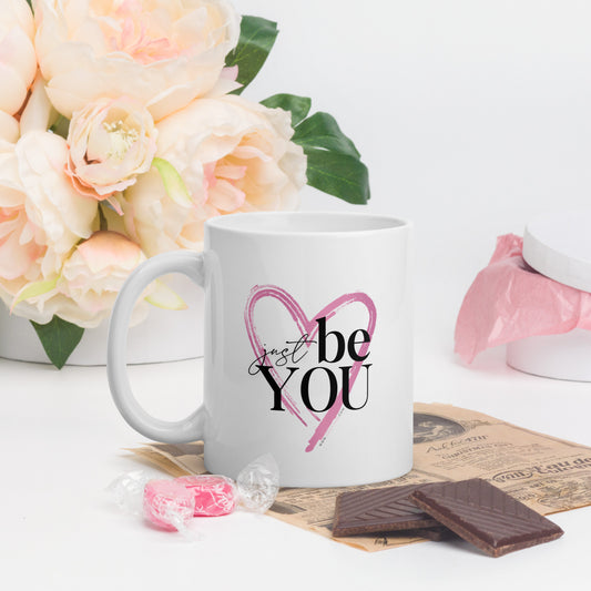 Just Be You Pink Heart White glossy mug