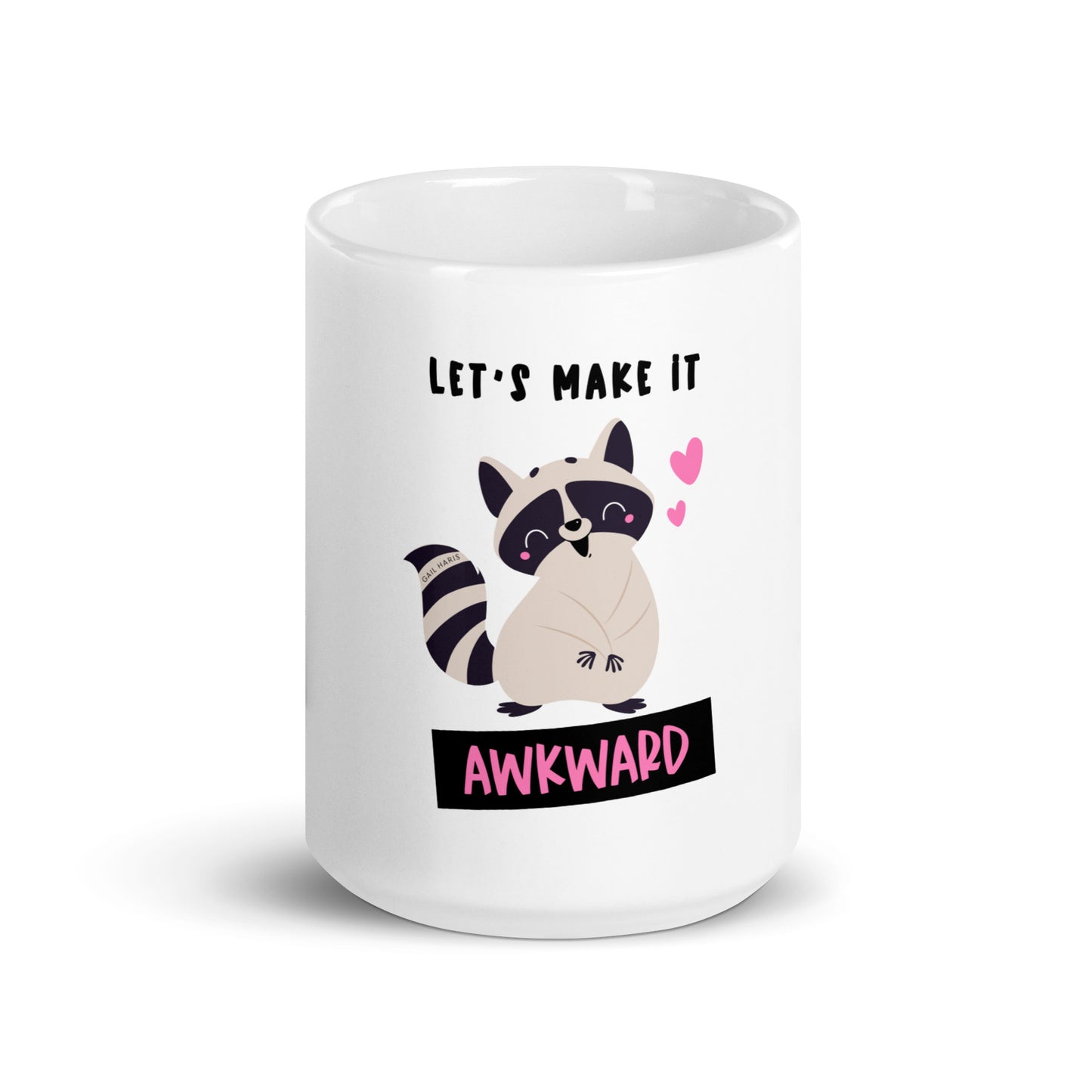 Raccoon Awkward Gail Haris White glossy mug