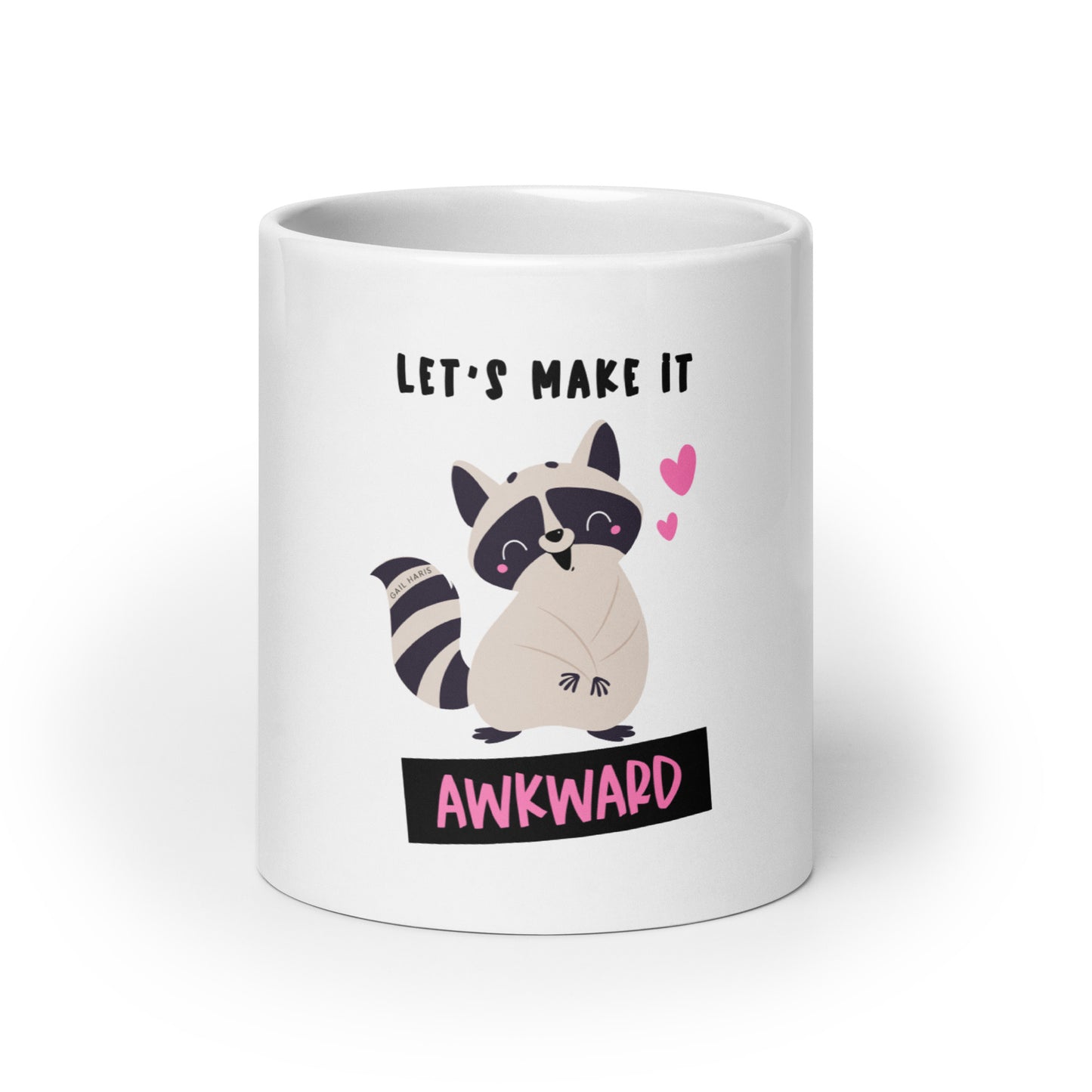 Raccoon Awkward Gail Haris White glossy mug